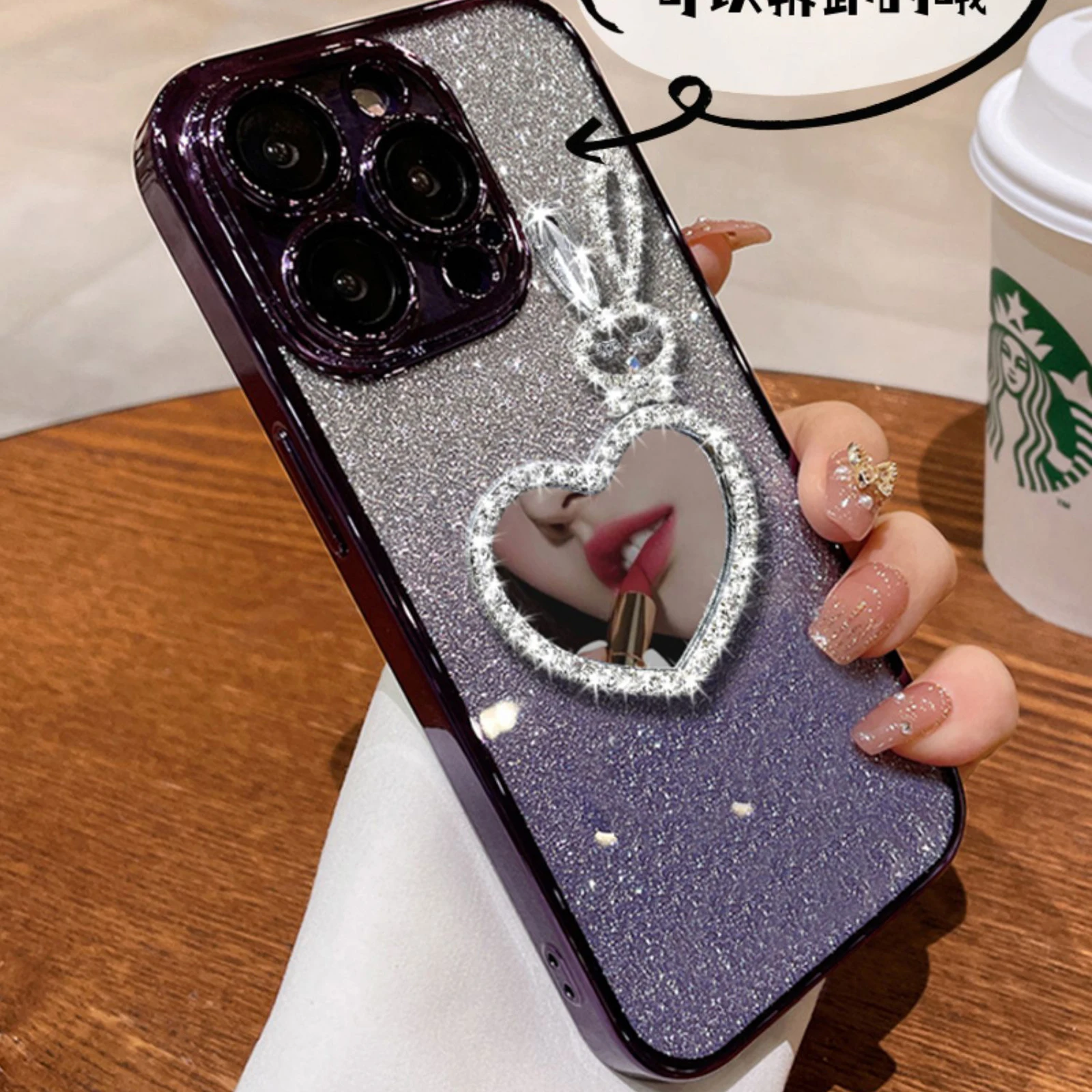 Luxury Love Rabbit Makeup Mirror Diamond Lens Protection Phone Case For iPhone 15 14 13 12 11 Pro Max Plus + Fall Dirt Resistant