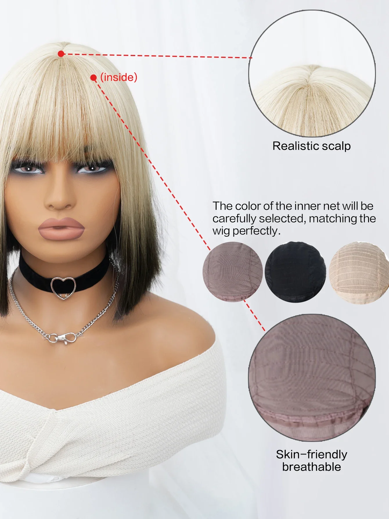 12-calowe czarne blond peruki syntetyczne Ombre z grzywką Krótkie naturalne proste włosy Peruka dla kobiet Codziennego użytku Cosplay Odporne na