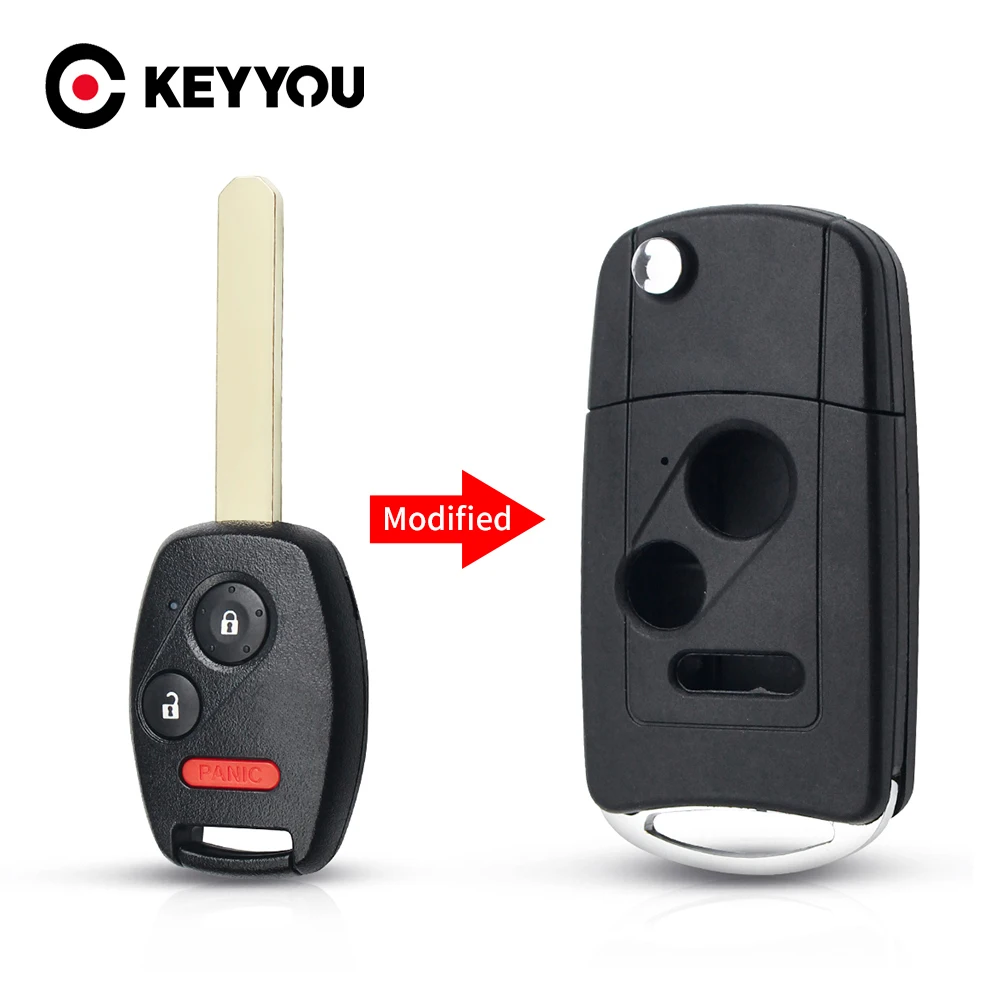 

KEYYOU 10X 3+1 Panic 4 Buttons Folding Car Key Shell Case For Honda Odyssey Civic Accord Fit CRV Pilot Flip Key Fob Cover