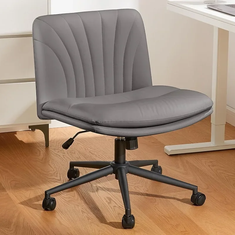 

Armless-Office Desk Chair with Wheels: PU Leather Cross Legged Wide Chair,Comfortable Adjustable Swivel Computer Task Chairs