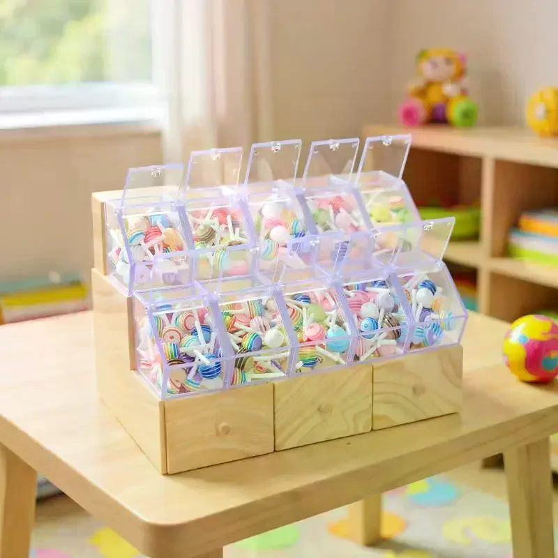 Poppenhuis miniatuur supermarktscène, schaal 1/12 simulatie opslag displayrek met lollipop fantasiespelset