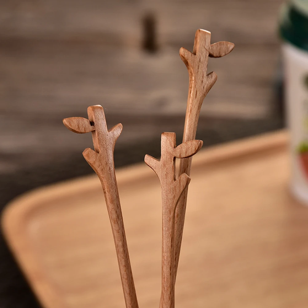 

4pcs Branch Mixing Long Handle Coffee Stirring Honey Kitchen Home Beverage Spoon Beverage Spoons Wooden Spoon