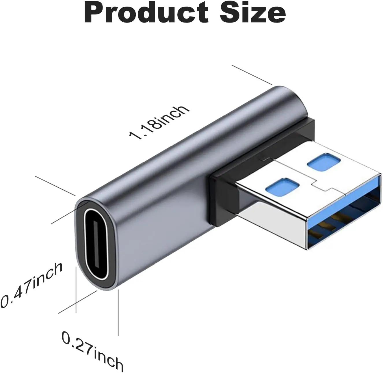 90 Degree USB C Female to USB Male Adapter 2 Pack, Left Angle Type C to USB A Charger Converter for iPhone,  iPad  and More