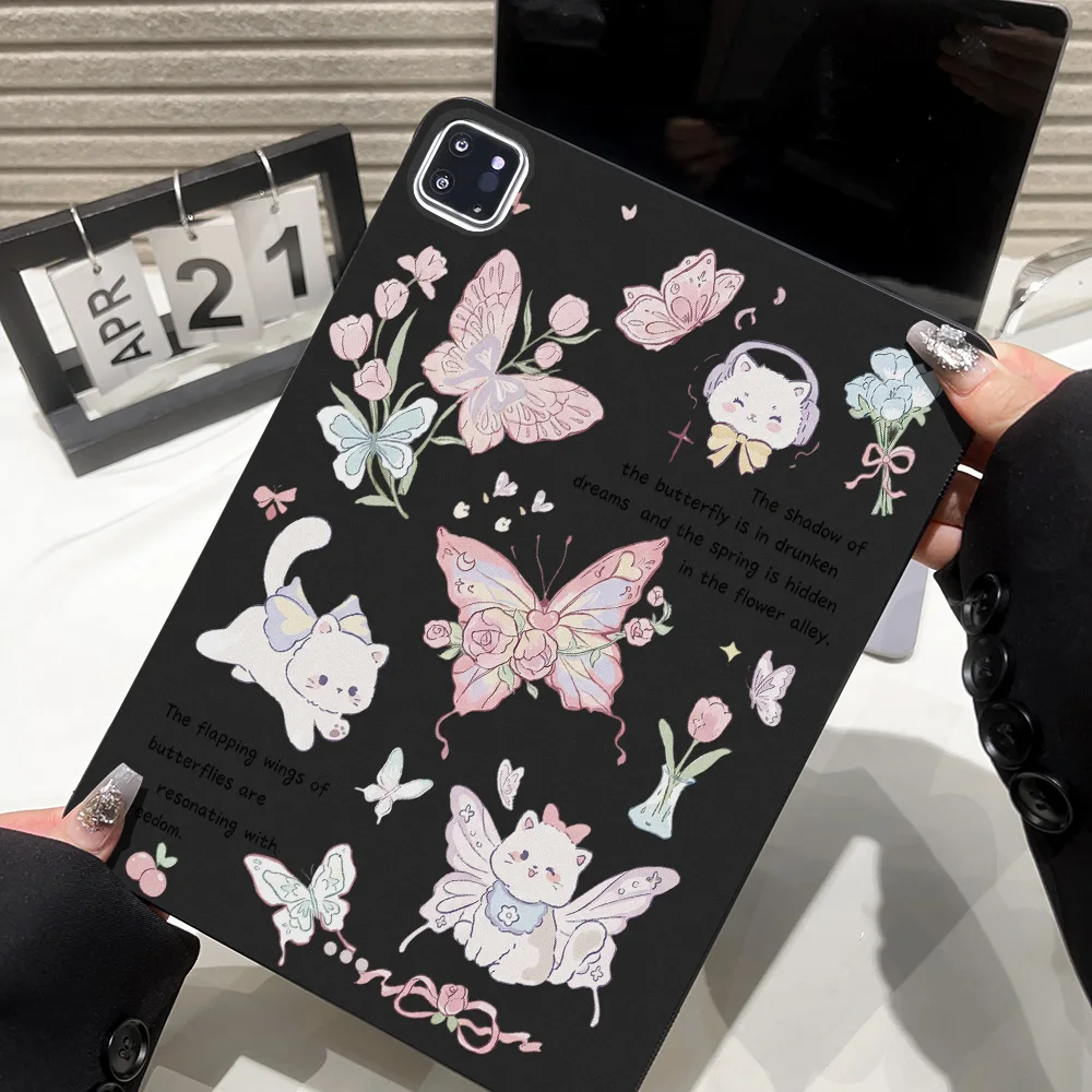 Aesthetic Butterfly Cat Floral Tablet Protective Case For Apple iPad Air 11 2025 2026 Pro 12.9 13 11 10.5 Mini 2024 Anti‑Slip