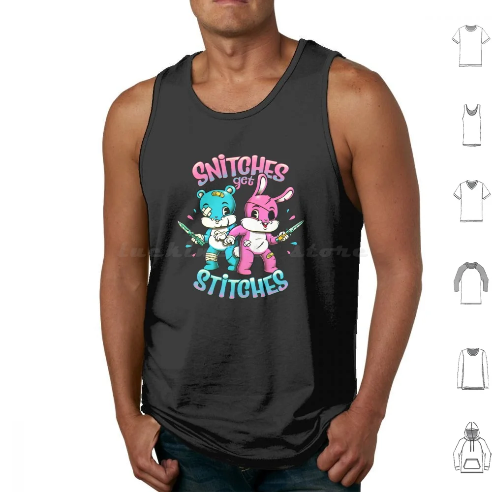 Snitches Get Cute Cartoon Tank Tops Print Cotton Knives Bandages Scars Pink Blue Bunny Bear Knife Balisong Snitches Get