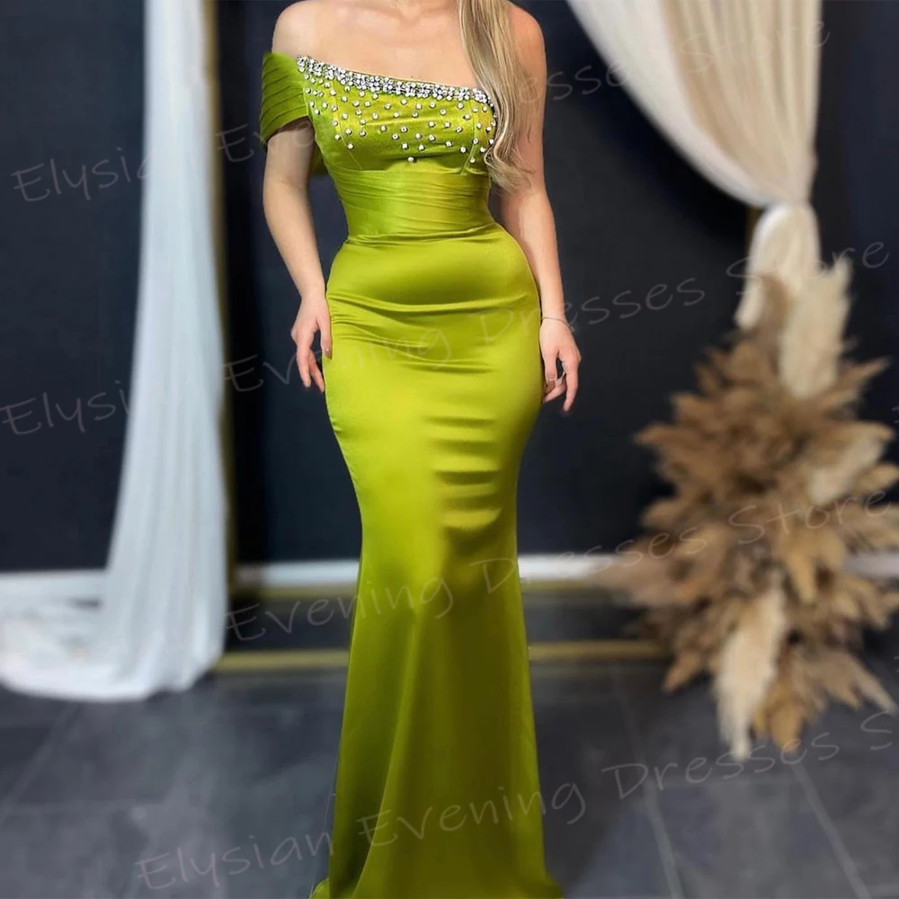 

Modern Simple Women's Mermaid Classic Evening Dresses One Shoulder Sleeveless Prom Gowns Formal Party Beaded Vestido De Noche