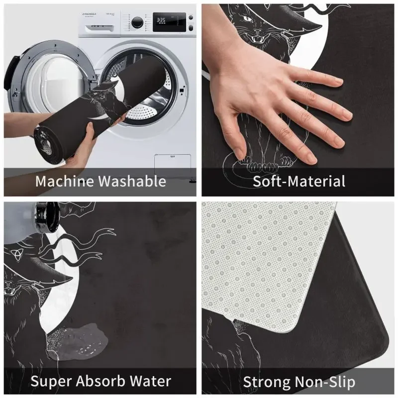 Custom Black Cat With Pointy Witch Hat Doormat Mat Anti-Slip Halloween Night Moon Bathroom Kitchen Toilet Rug Carpet 40*60cm