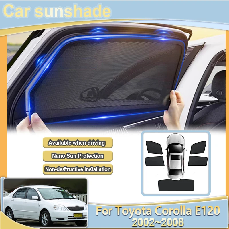 

Аксессуары для Toyota Corolla E120 2002 ~ 2008 2005, автомобильный сетчатый козырек, боковой солнцезащитный козырек для автомобиля, блокирующий свет, занавеска, автоаксессуары