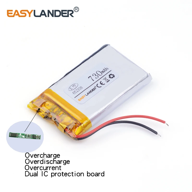 652338 730mAh 3.7V lithium Li ion polymer rechargeable battery For MP3 MP4 GPS Bluetooth small stereo bluetooth GPS