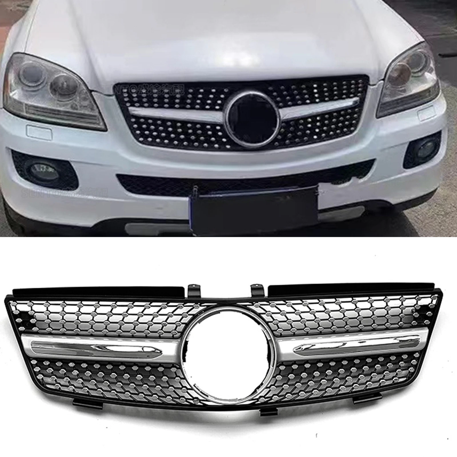 For Mercedes Benz ML Class W164 2005 2006 2007 2008 ML320 ML350 ML500 Silver/Black Car Upper Bumper Hood Mesh Front Grille Grill