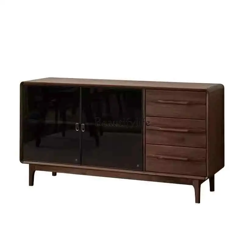 

*North American black walnut side cabinet glass door solid wood storage locker