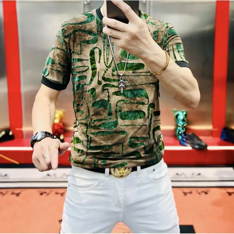 Tops Fashion Elastic T Shirt For Men Short Sleeved Brand Slim Fit Summer Quality Soft Comfortable Streetwear Easy Care Camisetas