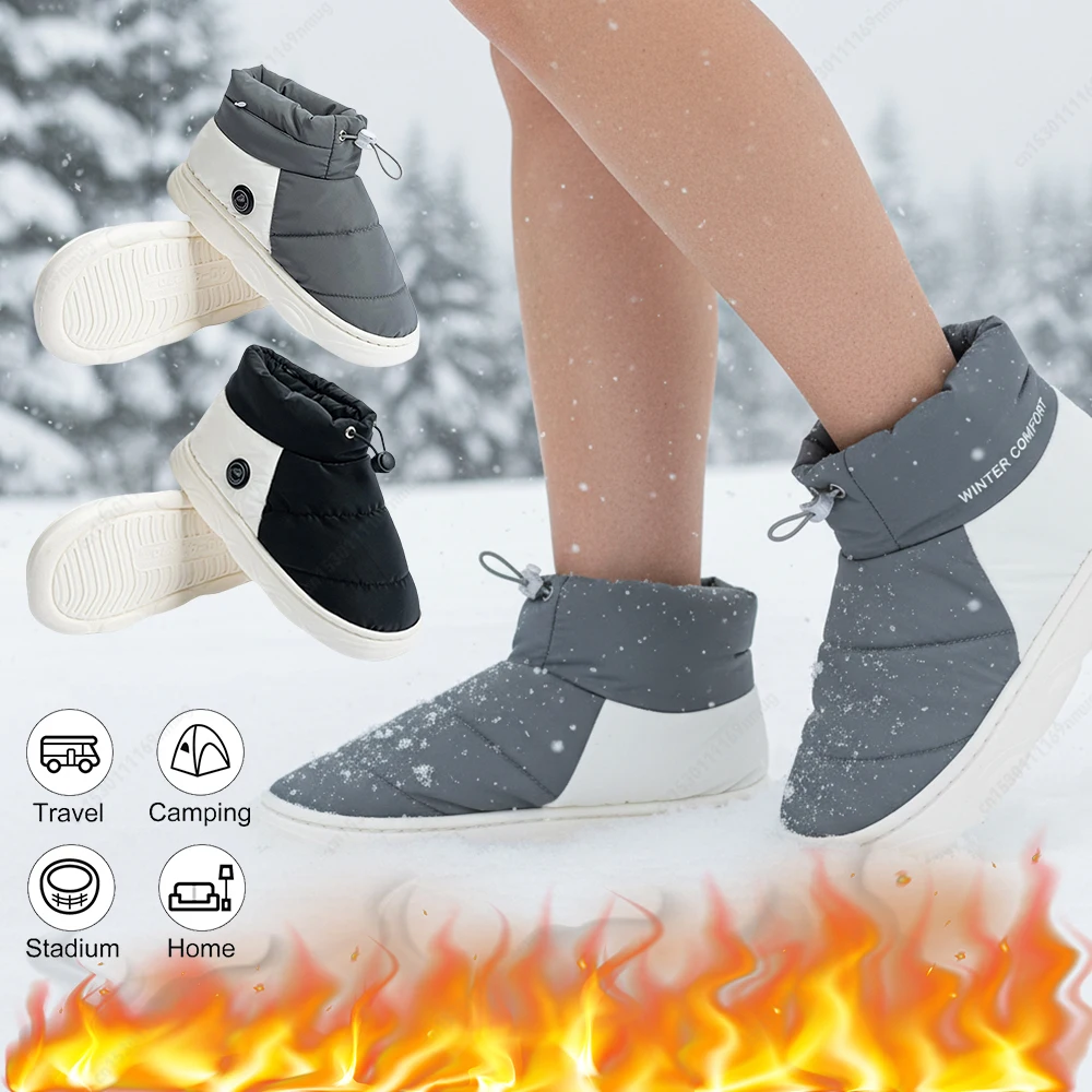 

Тапочки унисекс с электрическим подогревом и 3-уровнением нагрева, женские и мужские теплые зимние ботинки, перезаряжаемые для дома, домашнего офиса