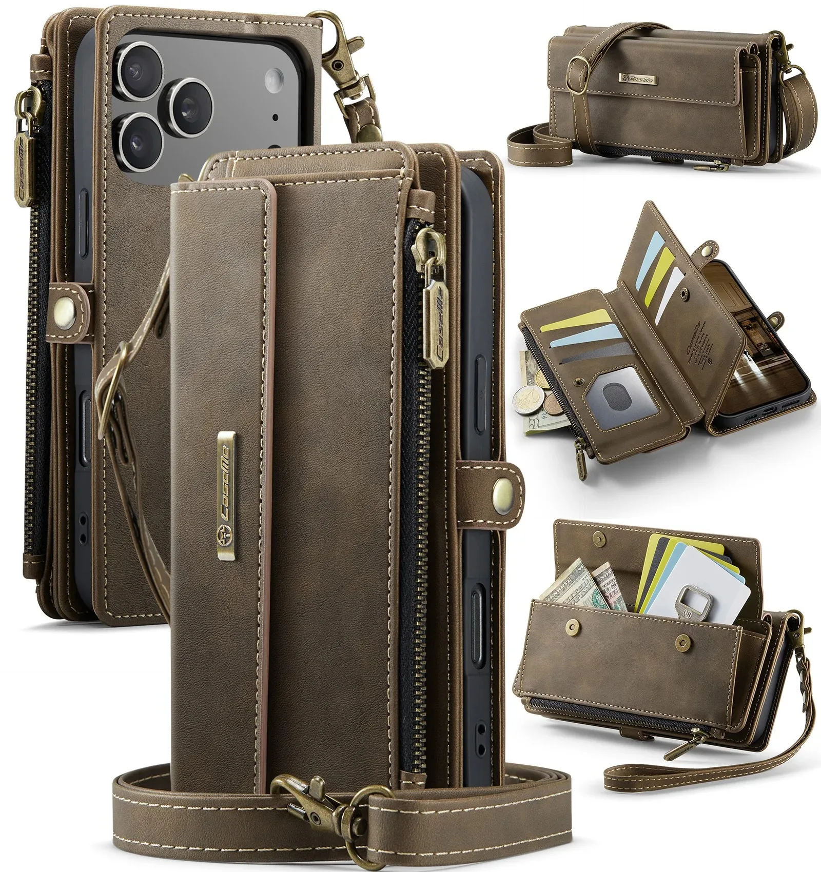 

Business Magnetic Card Wallet Leather Case SuitableFor iPhone 17 Pro Max 16 Plus 15 14 13 12 11 Flip Long Lanyard Bag Book Cover