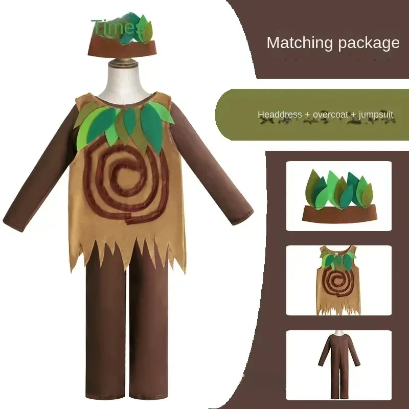 مجموعات أزياء تنكرية مضحكة للأطفال شجرة مسرح الدراما للأداء المدرسي مع أوراق شجر ملابس للأطفال في الهالوين؛ 8
