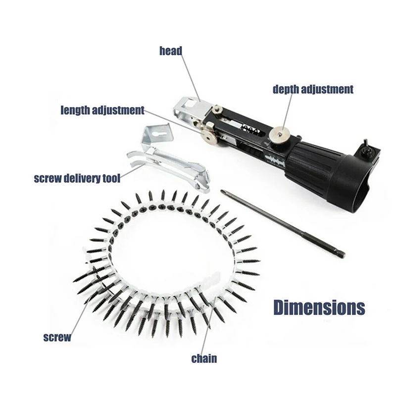 Automatic Screw Chain Nail Gun Adapter For Electric Drill Woodworking Tool Cordless Power Drill Attachment Set