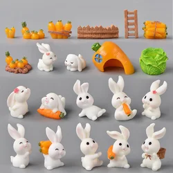 Little Rabbit Carrot Miniature Figurine Cabbage Animal Easter Home Decor Garden Cake Decoration Accessories Modern Figure Resin