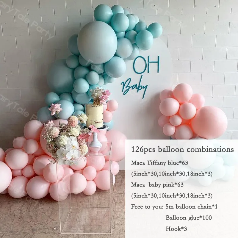 126pcs Pink and Blue Balloons Garland Arch Kit Pastel Balloon Baby Shower Birthday Wedding Party Gender Reveal Decorations