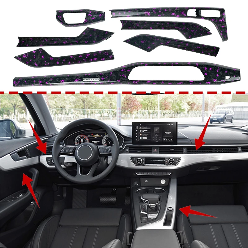 For Audi A4 B9 Car Styling Auto Accessories Forge Carbon Fiber Console Interior Door Panel Decorative Door Bowl Cover Trim V