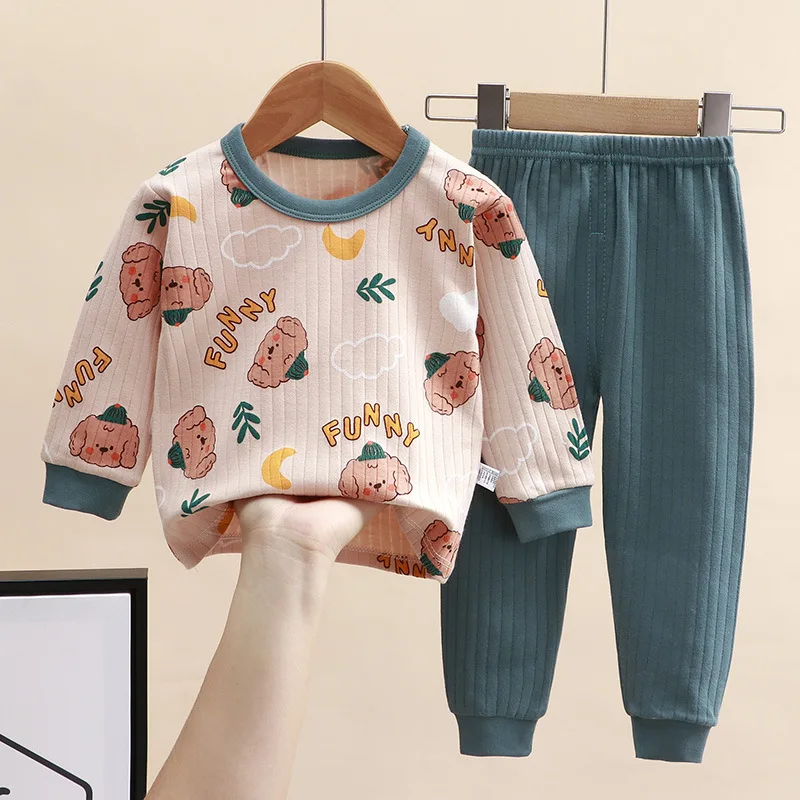 Pyjama en pur coton pour enfants, t-shirt à manches longues + pantalon, ensemble de vêtements de nuit pour bébé, garçons et filles, dessin animé, printemps, automne, nouveau, 2024