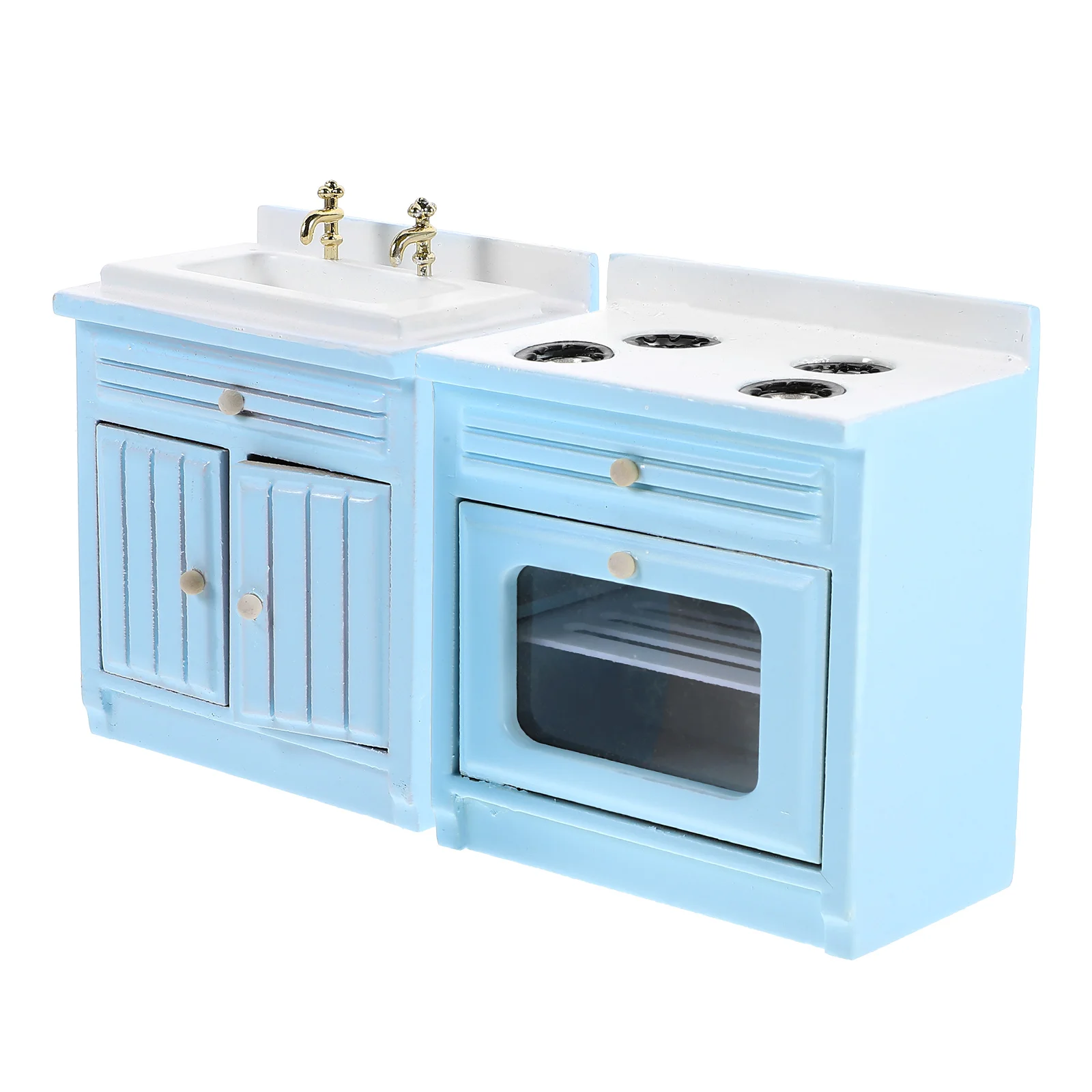 Mini Kitchen Accessories House Miniatures Stove Sky-blue Wood Washing Basin Dollhouse