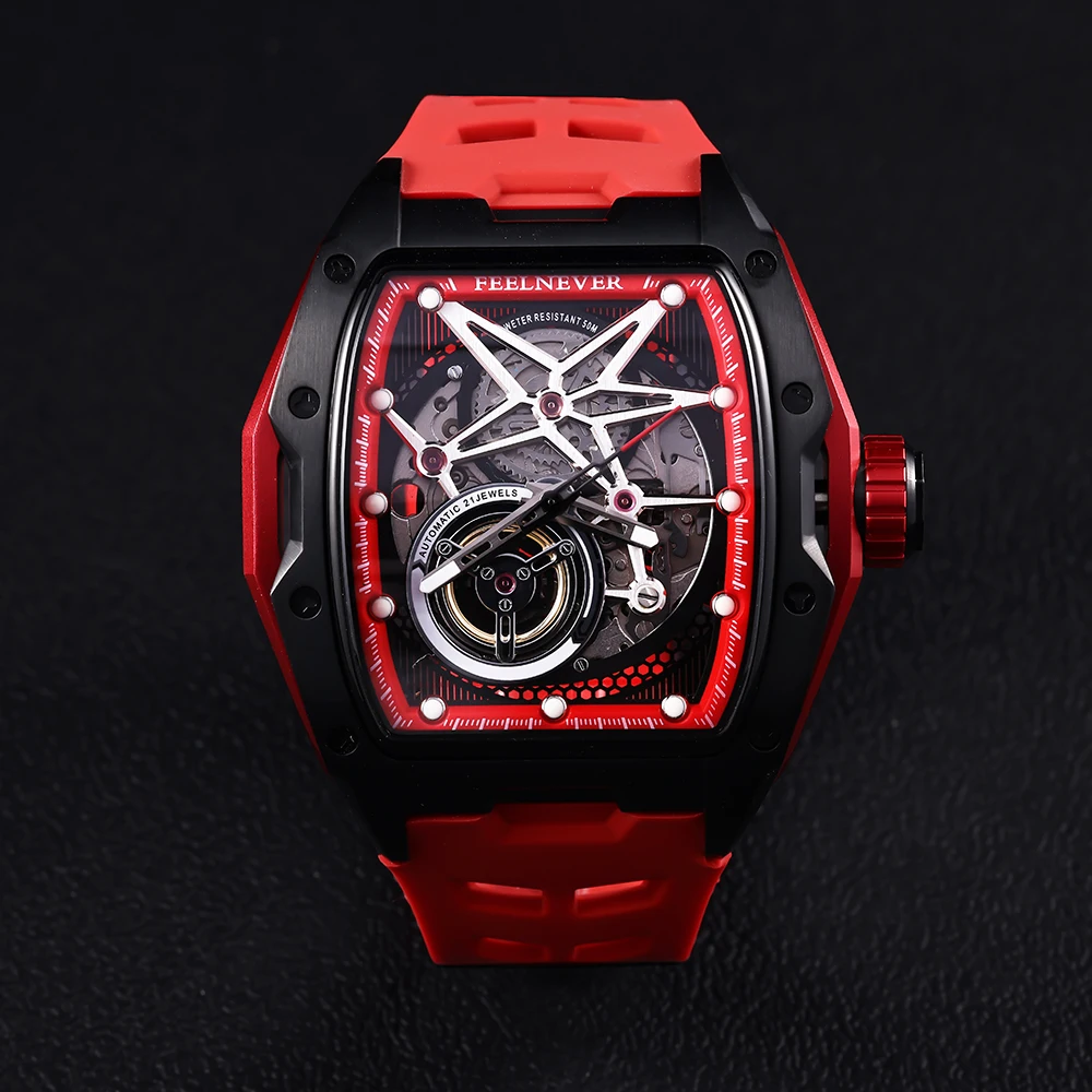 FEELENEVER Design LIGE Men Automatic Watch Skeleton Mechanical Wristwatch Stainless Steel Case Sapphire Crystal Waterproof Watch