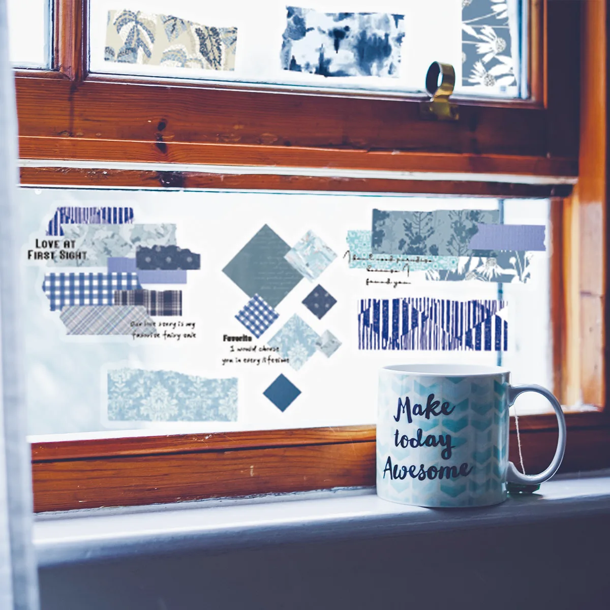 40 stuks blauwe raster stoffen stickers voor scrapbooking, kindercadeauzakjes afdichtingslabels, briefpapierstickers, handgemaakte knutselbenodigdheden