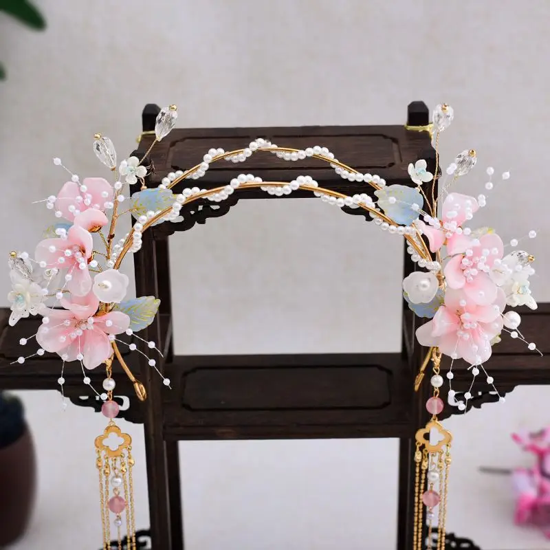 Tassel Hanfu Hairband Cute Chinese Hair Accessories Pearl Floral Headband Travel Photography Fairy Cosplay Hair Headwear Jewelry