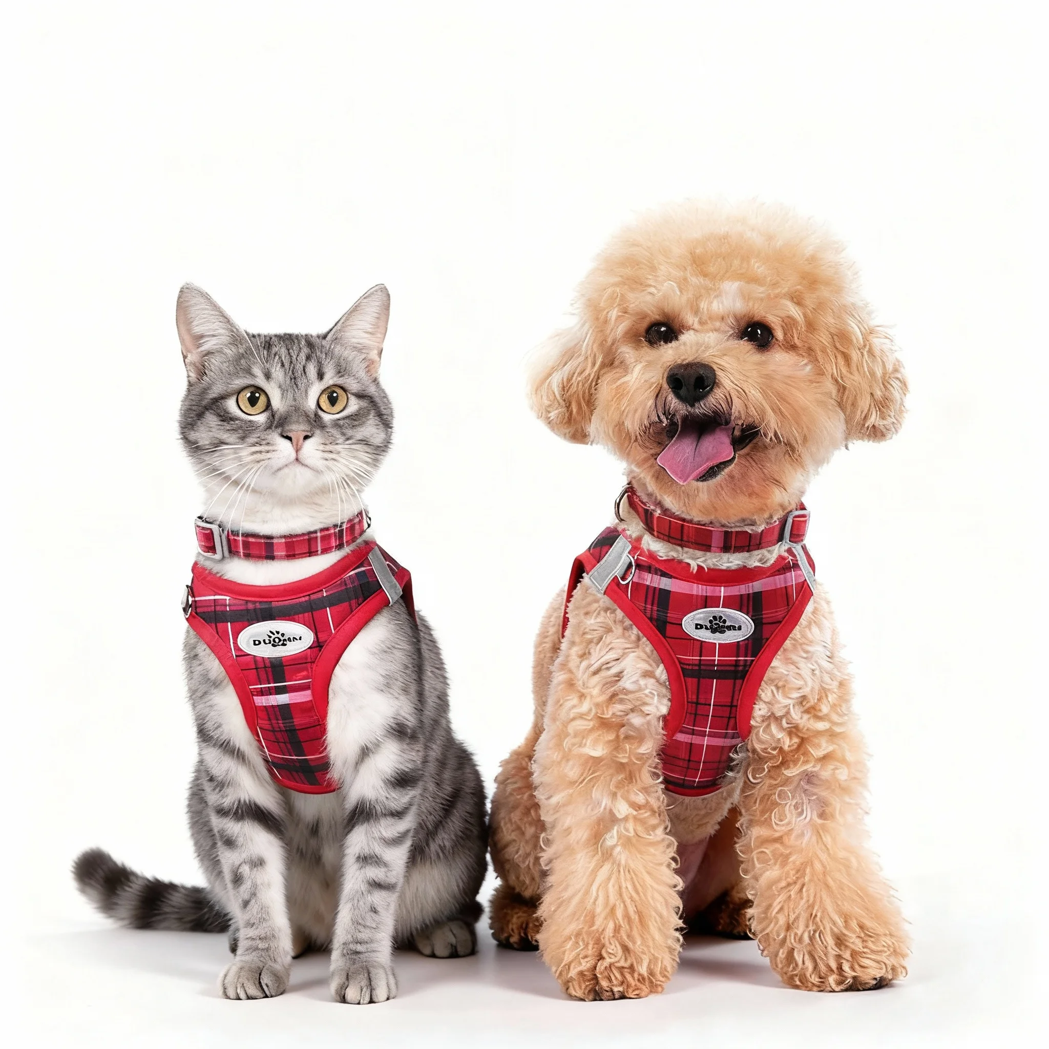 New! Plaid 3-Piece Leash Set For Cats & Dogs - Adjustable, Durable & Comfortable Pet Walking Accessories, Trendy Matching Collar_voghion.com