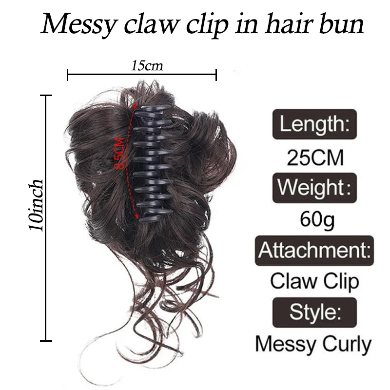 Extensões sintéticas do cabelo do coque do grampo para mulheres, garra encaracolada curta, chignon do donut, coque falso, natural, louro, peruca da fibra