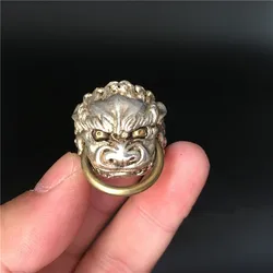 Chinese Tibet Silver Carved Lion Head Ring Fashion Decoration Gift Collection