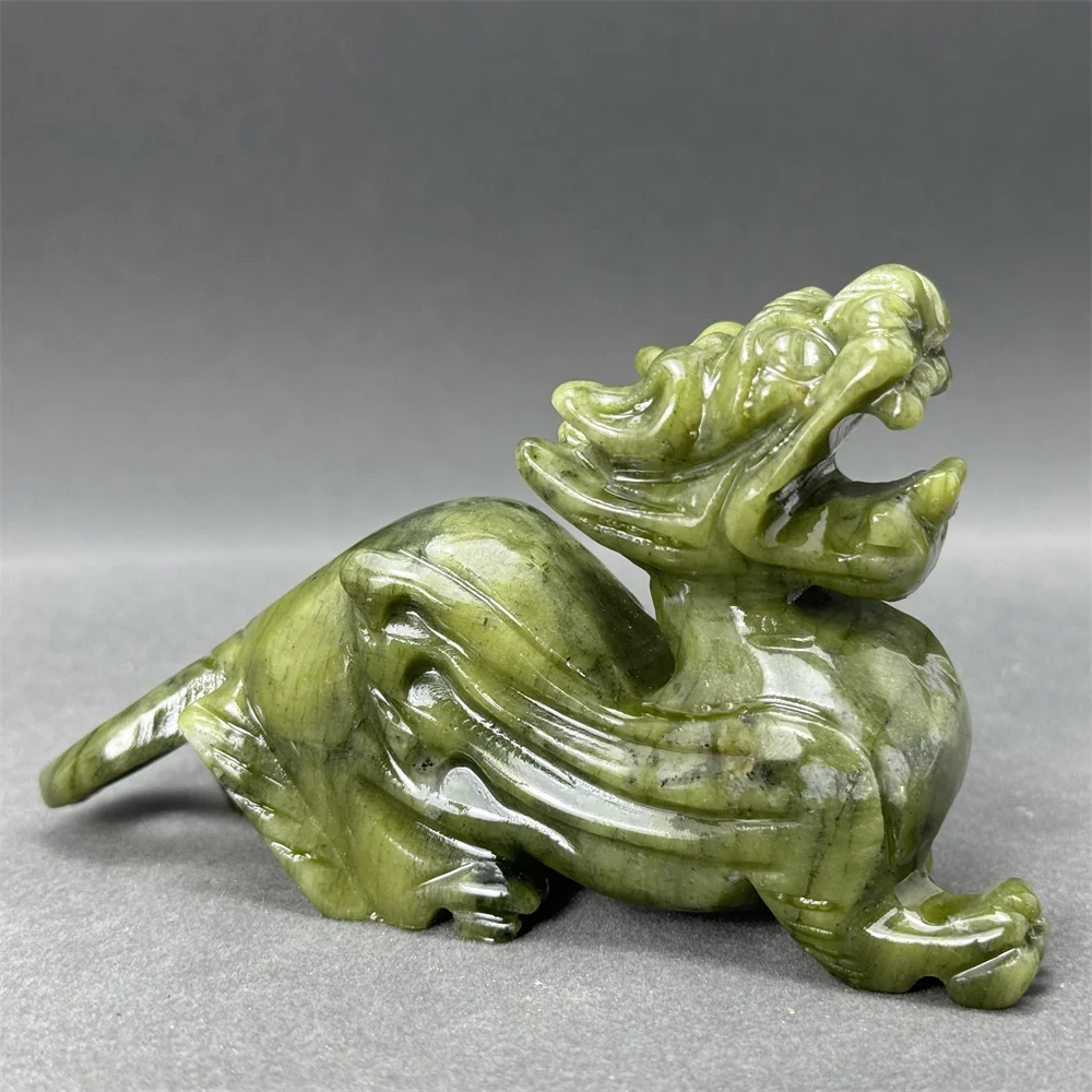 

Natural Xiu Jade Chinese Lucky Beast Pixiu Green Jade Carved and Polished Home Decoration Reiki Energy to Ward Off Evil