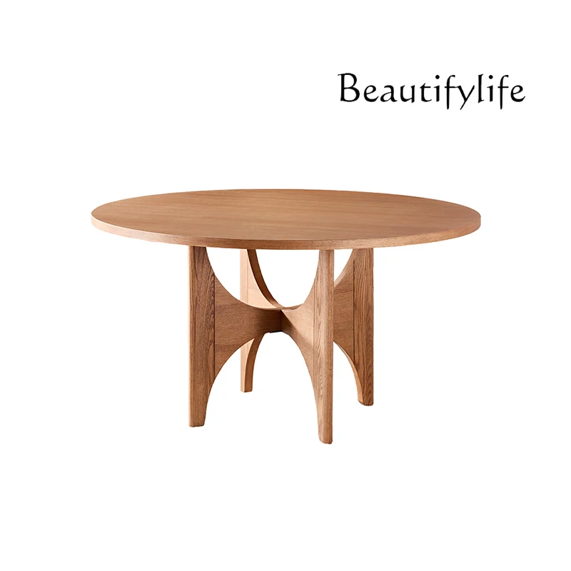 

Simple Living Room Chinese Dining Table Modern Light Luxury Creative round Dining Table Solid Wood