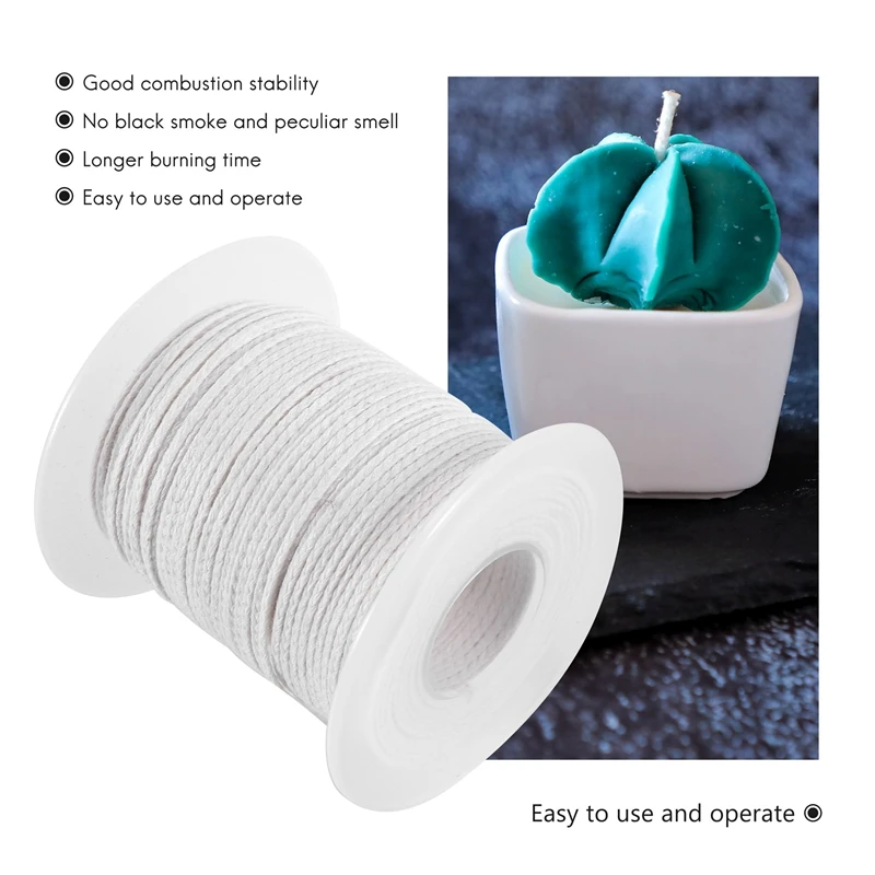 Candle DIY Tools,2 Rolls Braided Candle Wick Cotton Core And 200 Pcs Candle Wick Sustainer Tabs For Candles DIY Crafts