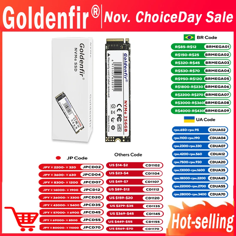 M2 SSD NVMe 256GB Goldenfir M.2 PCIe 128GB 120GB 512GB 1T قرص الحالة الصلبة 2280 القرص الصلب الداخلي لأجهزة الكمبيوتر المحمول سطح المكتب TLC/QLC