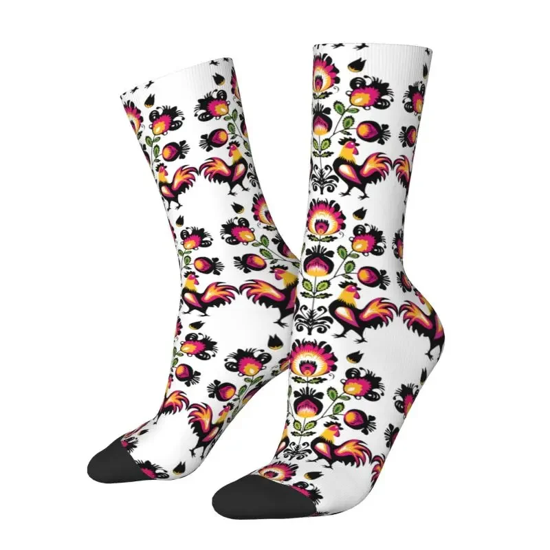 Poland Folk Flowers And Roosters Dress Socks Mens Womens Warm Breathable Funny Novelty Polish Floral Art Crazy Crew Socks