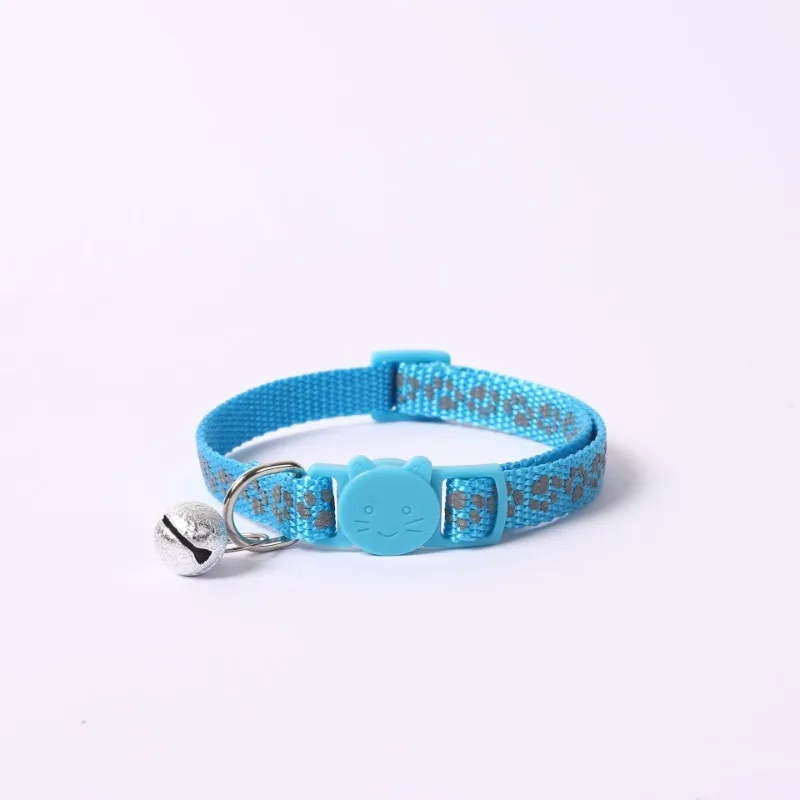 Pet Collar 1.0 Reflective Footprint Bell Cat Safety Buckle Colored Cat Buckle Nocturnal Round Ear Reflective Collar