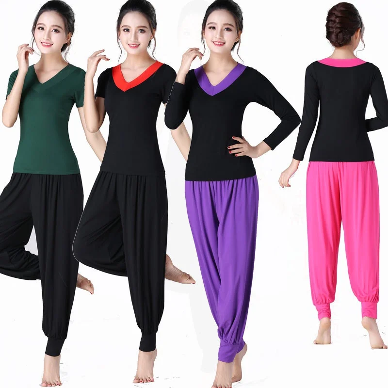new-style-fitness-yoga-set-short-sleeve-large-size-dance-practice-women's-dancing-clothes-square-dance-costume-modal-fabric
