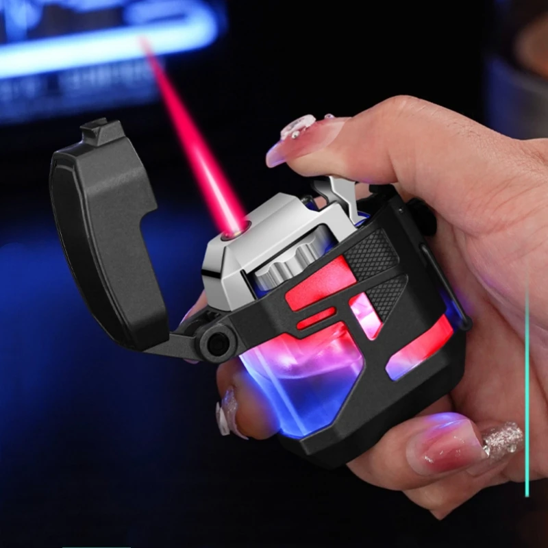 

Cool LED Color Light Windproof Red Flame Butane Gas Lighter Transparent Gas Chamber Rotating Wheel Lighters Smoking Accessories