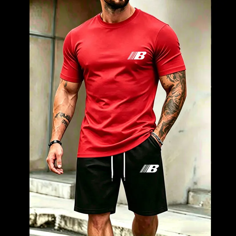 

Men's Summer Short-Sleeved T-Shirt And Breathable Shorts Two-Piece Set Outdoor Leisure Fashion Running Outfit