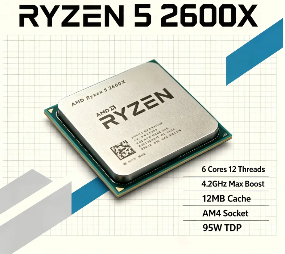 processeur-de-jeu-abordable-amd-ryzen-5-2600x-puce-de-fabrication-12-nm-processeur-de-bureau-am4-6-cœurs-12-threads-42-ghz-boost-sans-ventilateur