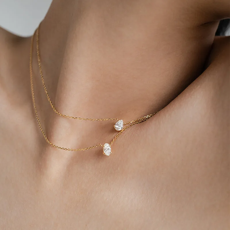 INS Minimalist Small Waterdrop Oval Pendant Necklace Stainless Steel 18K Gold Color Cubic Zirconia Collar Necklace Fashion Gift