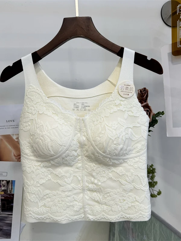 เสื้อกล้ามลูกไม้สำหรับผู้หญิง พร้อมฟองน้ำเสริมหน้าอก ใส่เป็นเสื้อซับในได้ เหมาะสำหรับฤดูใบไม้ร่วงและฤดูหนาว ให้ความอบอุ่น กระชับรูปร่าง ทรงวี คอวี ดีไซน์สวย