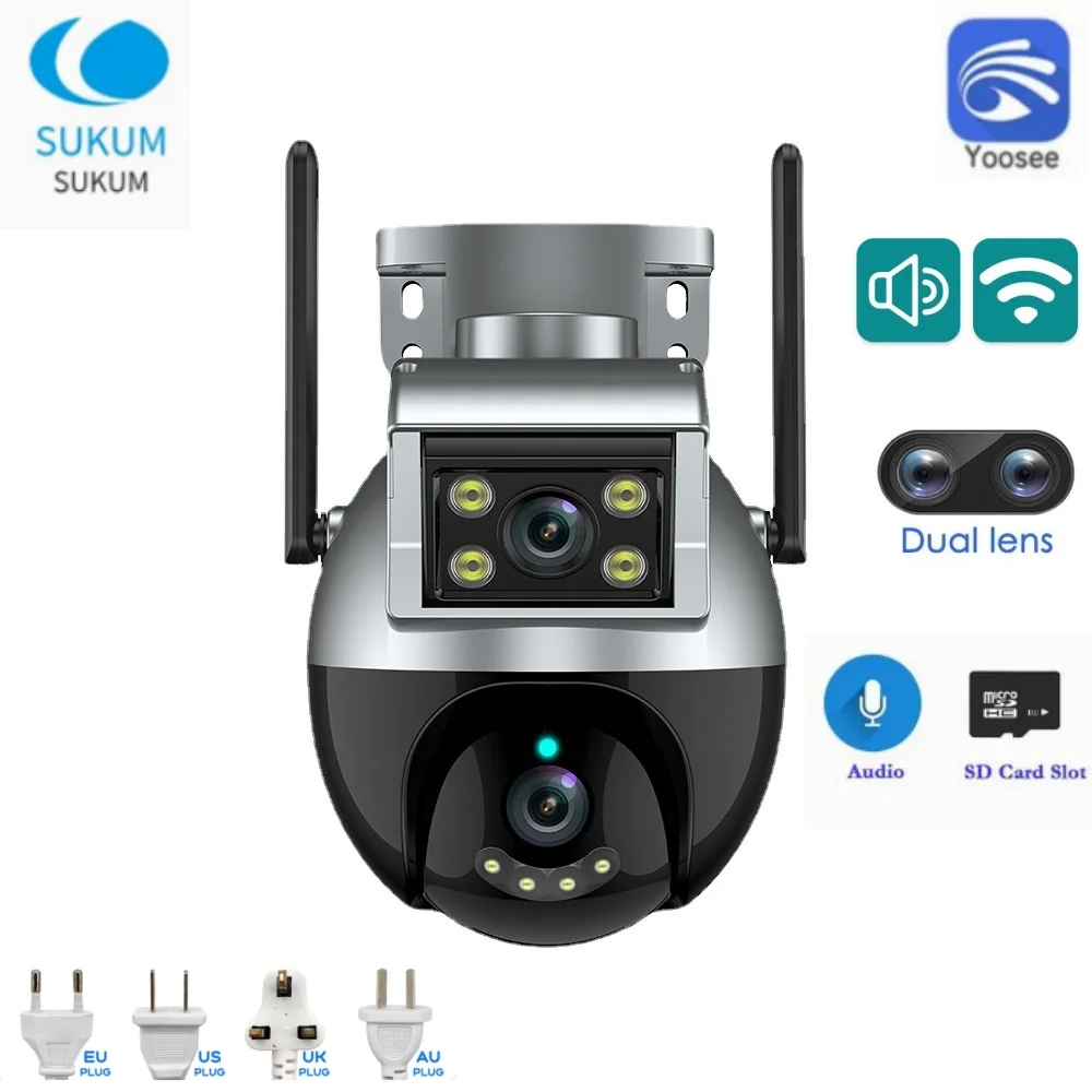 

YOOSEE HD IP Camera Dual Lens Dual Screens 4MP Wifi PTZ Two Way Audio Color Night Vision Outdoor Security Protection Camera