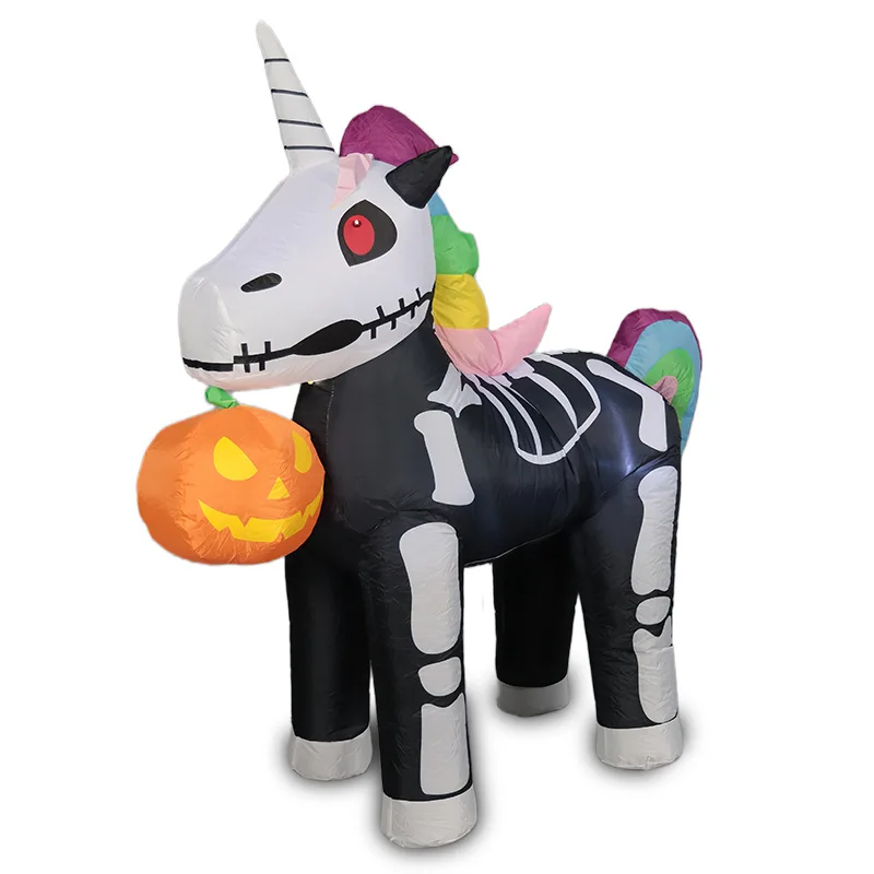

1.5M Halloween inflatable pumpkin color black and white skeleton unicorn luminous inflatable model garden ornament ornament