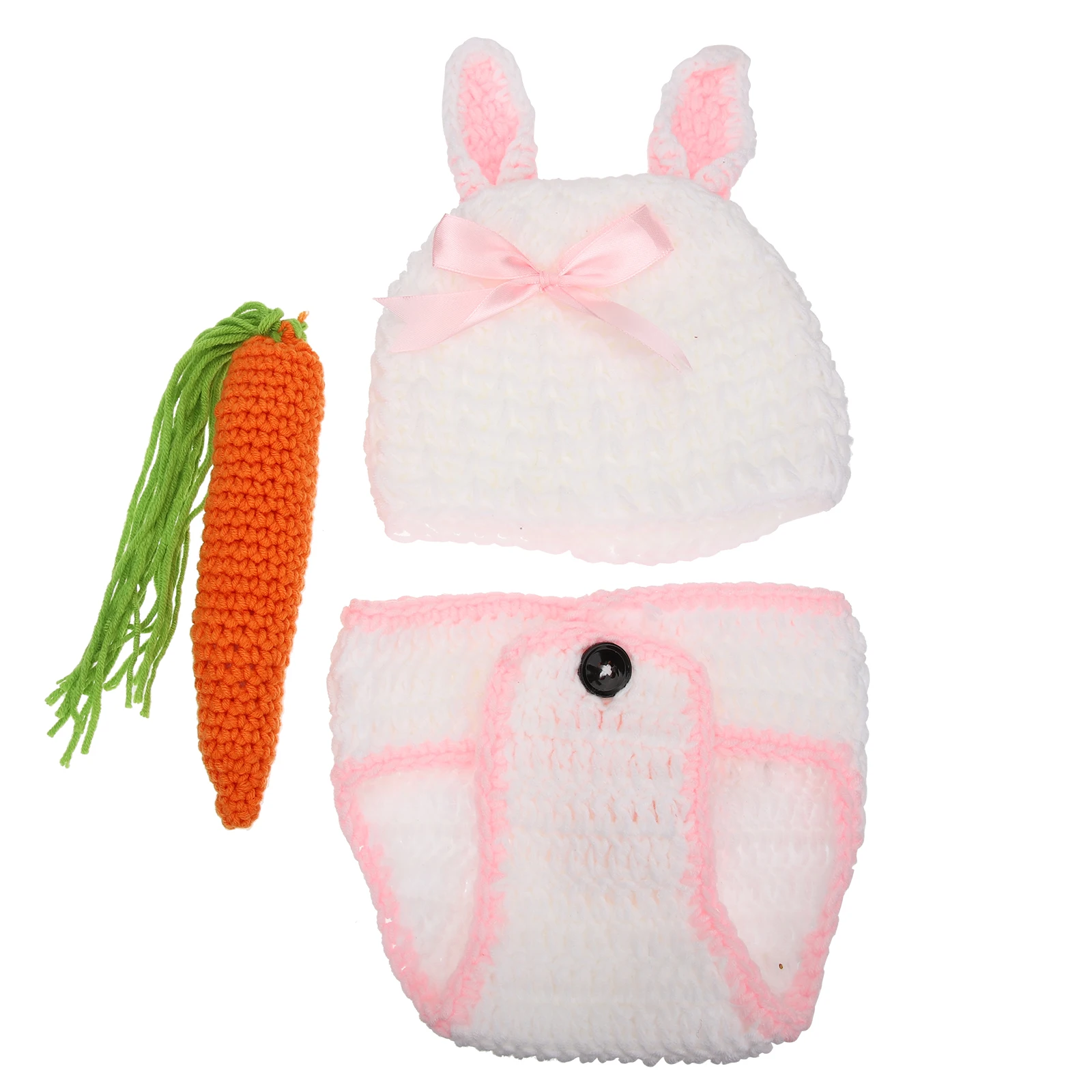

Newborn Bunny Outfit Props Yarn Photography Shoot Infant Outfits Baby Photo Crochet Hat Pants Woolen Yarn Comfort Garden Statue