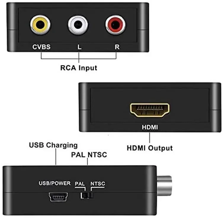 RCA AV to HDMI 컨버터, 고품질 HD 1080P CVBS AV to HDMI 비디오 컨버터, AV2HDMI 어댑터, TV Xbox PS4 PC DVD 프로젝터용