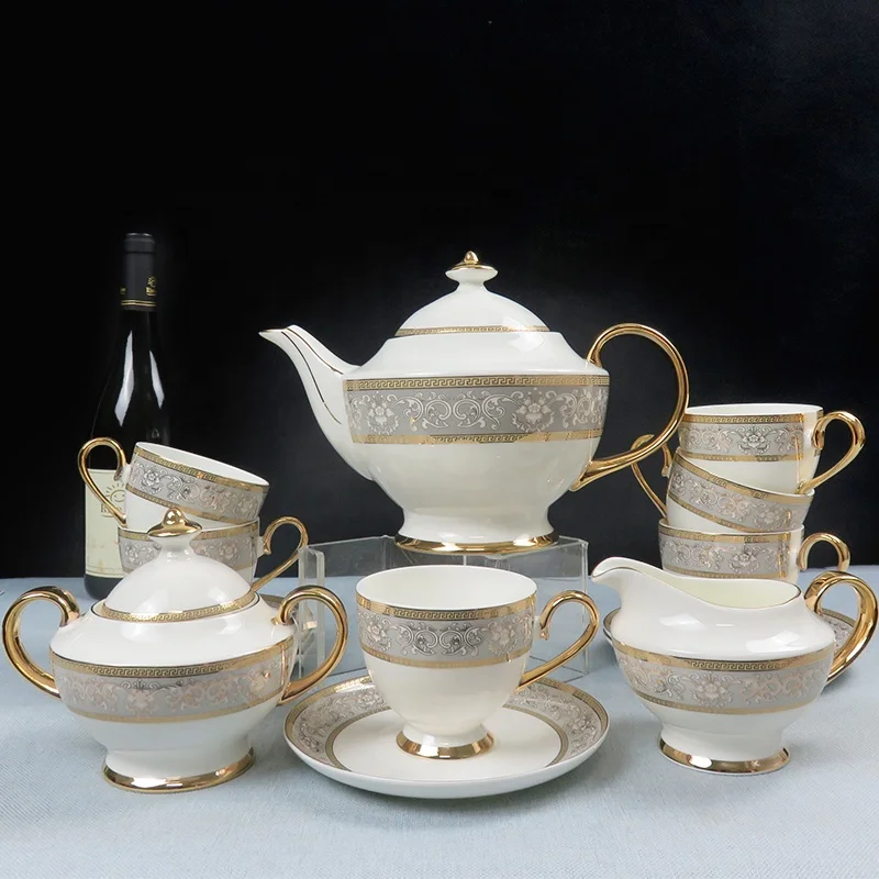 coffee tea set  with gold handle ceramic Western 15pcs