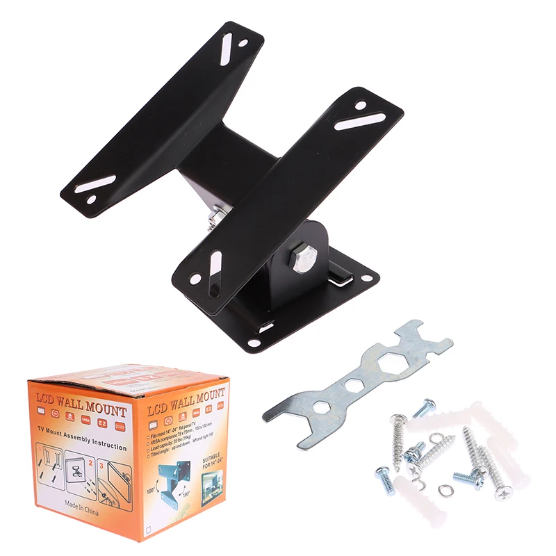 1Set 14-24Inch TV Mounts LCD LED Monitor Wall Mount Bracket Fixed Flat Panel TV Frame Support 180 Degrees Tilt Angle w/Screw