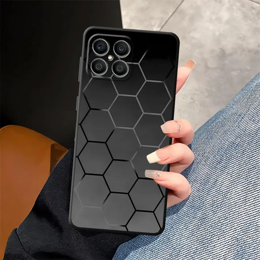 Black Soft Phone Cover Case for Honor X8 90 X7 X5b 200 400 Lite X6 Magic5Lite 8X X9a 70 Fashion Honeycomb Design